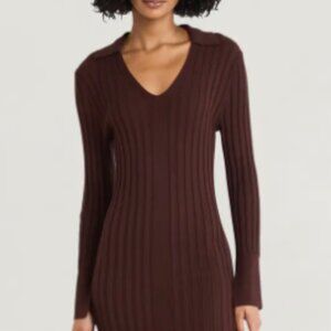 Luxely Brown Ribbed Bodycon with Long Sleeves Midi Dress Size XL NWOT